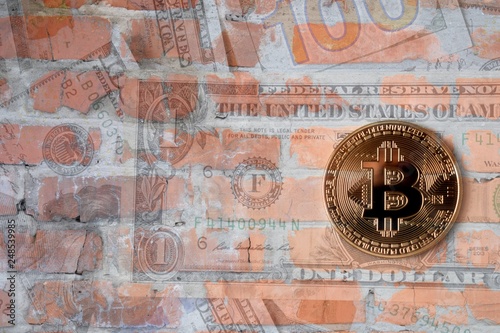 Bitcoin on brick wall background