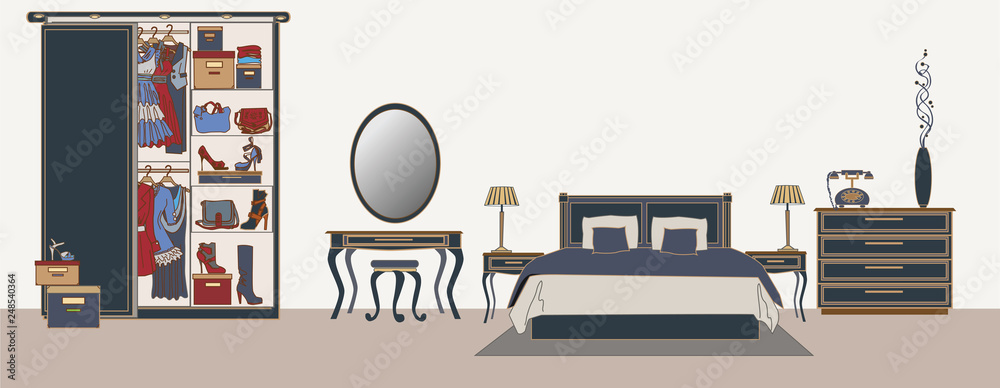 Vector main bedroom interior. Flat design stylization. Vector main bedroom interior. Flat design stylization.