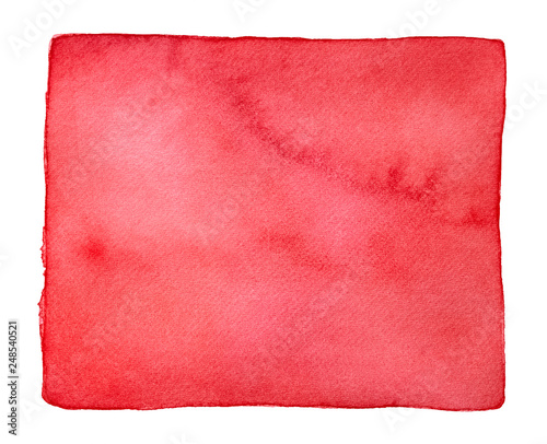 Bright red watercolor rectangular shaped gradient. Handdrawn water color graphic painting on white background, isolated element for creative design, modern prints, festive tags, lettering backdrops.