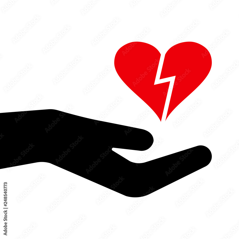 Red heart in black hand. Broken heart. Vector illustration Red heart in black hand. Broken heart. Vector illustration