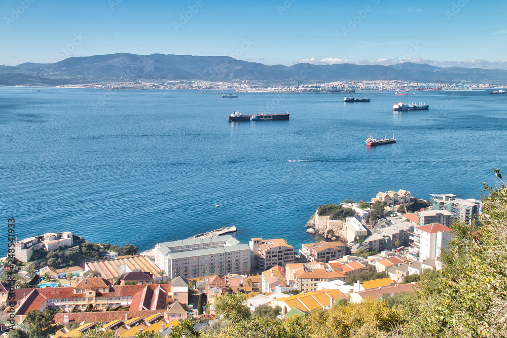 Panoramic view of the bay of Algeciras seen from the Gibraltar Rock