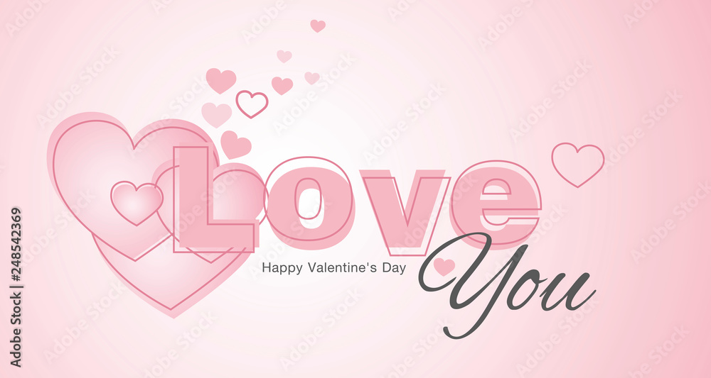 Love Happy Valentines Day hearts light pink background greetings