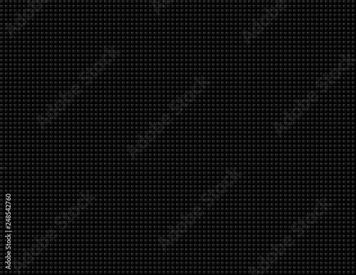 Abstract background made of small dark gray squares or blocks on black. Seamless pattern.