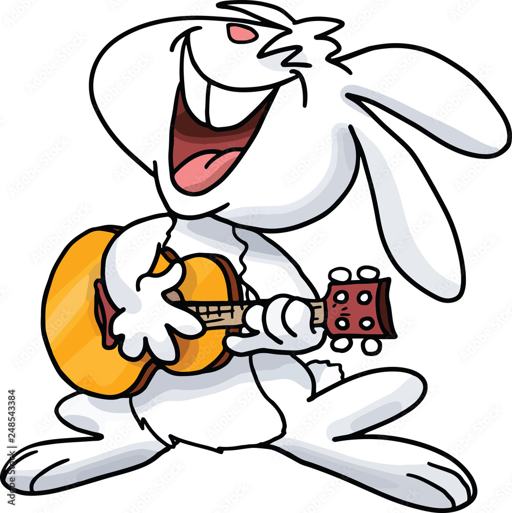 Cartoon bunny playing guitar and singing songs vector illustration ...