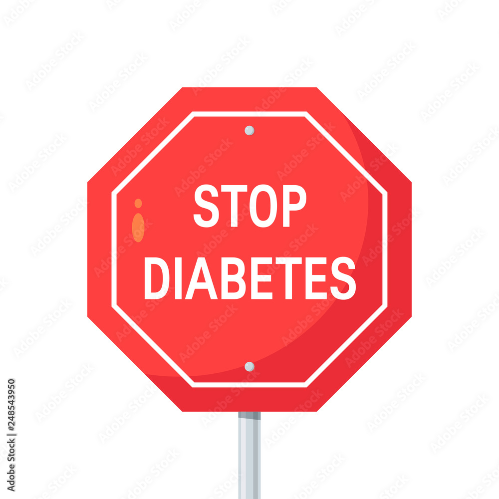 Stop diabetes concept in flat style, vector Stop diabetes concept in flat style, vector