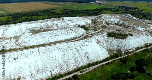 Terricones, chemical plant emissions. Ukraine, Rivne region, Aerial drone view photo