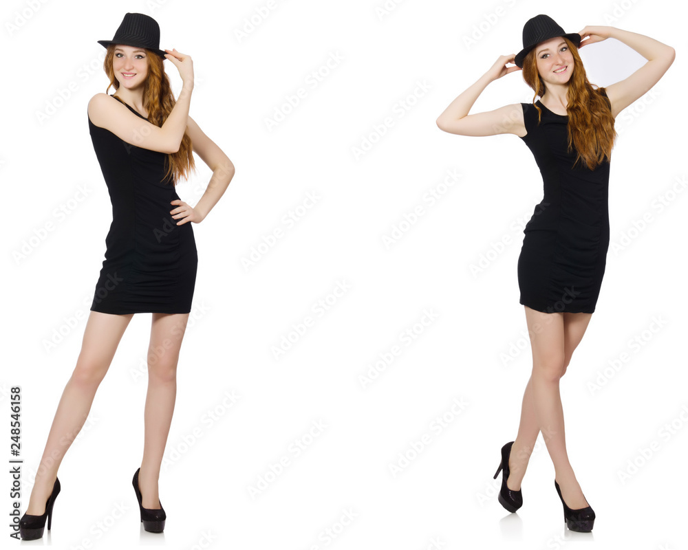 Young lady in black dress with black hat Young lady in black dress with black hat