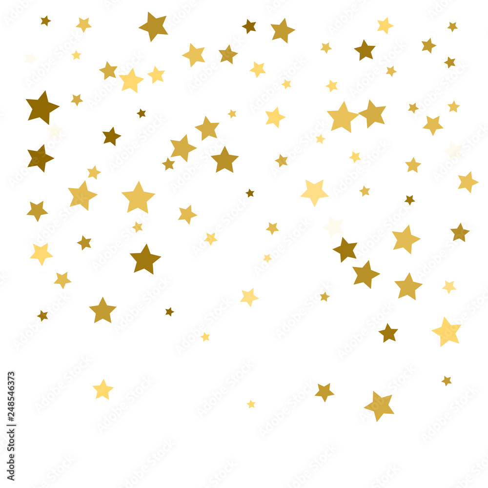 Golden stars confetti. Abstract background with many falling gold stars confetti. vector background