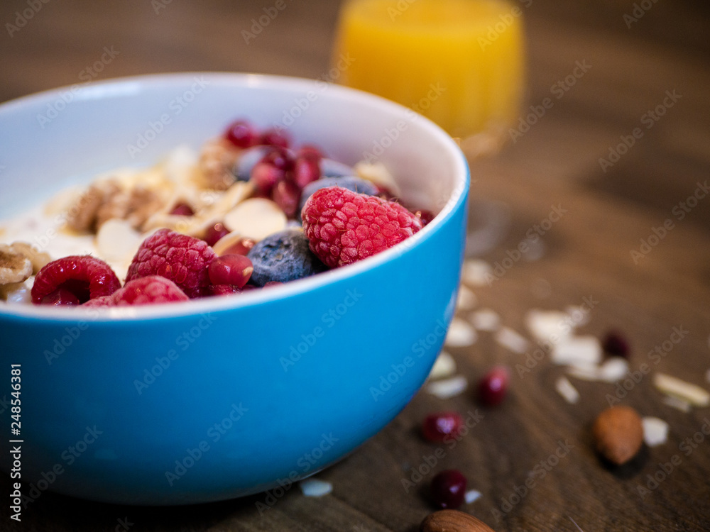 Delicious and healthy breakfast bowl with fruits and nuts Delicious and healthy breakfast bowl with fruits and nuts