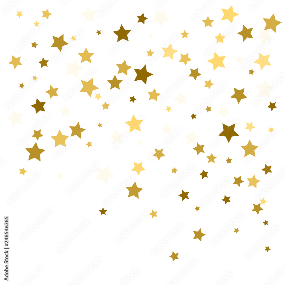 Golden stars confetti. Abstract background with many falling gold stars confetti. vector background