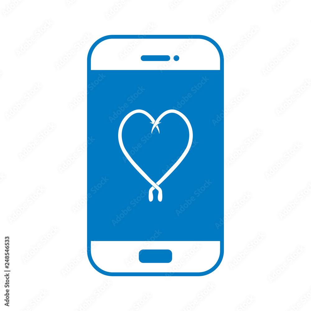 Angelhaken Herz auf Smartphone Display - blau Angelhaken Herz auf Smartphone Display - blau