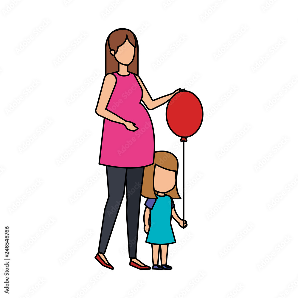 woman pregnancy with daughter and balloon helium woman pregnancy with daughter and balloon helium