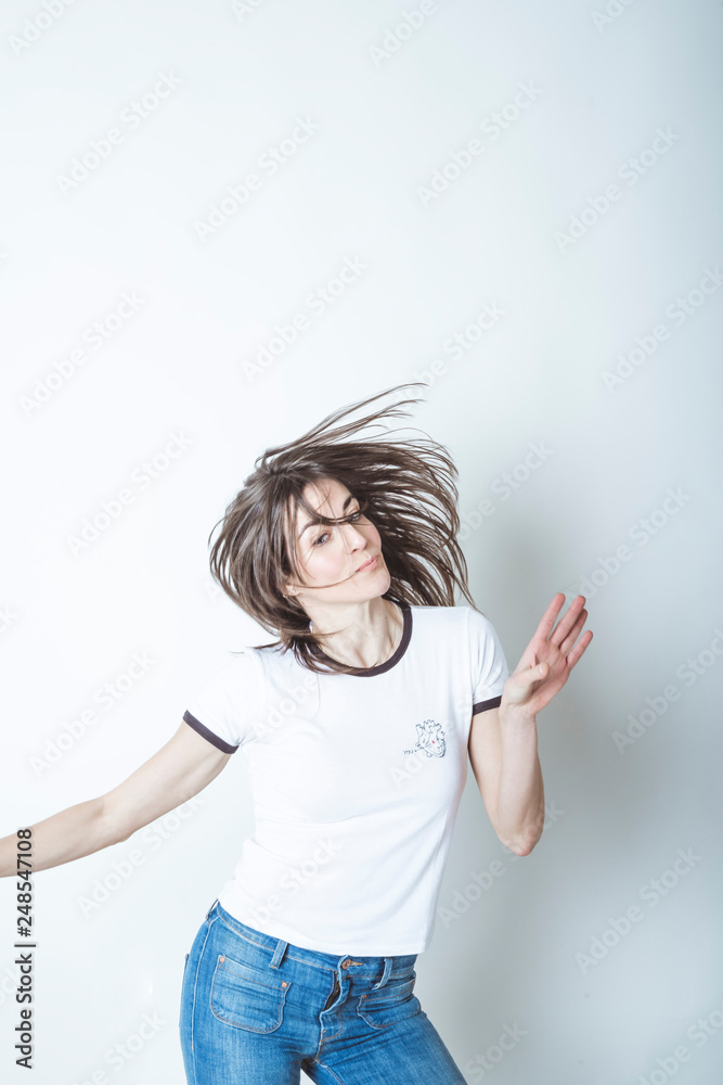 Fototapeta premium Portrait of beautiful dancing woman and happy