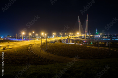 The Zolotoy Golden Bridge is cable-stayed bridge across the Zolotoy Rog  Golden Horn  in Vladivostok  Russia 