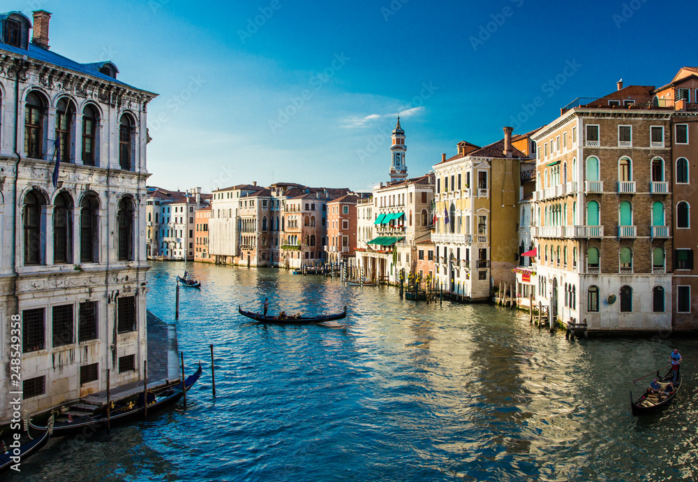 View of Grand Canal of Venice from historic Rialto Bridge