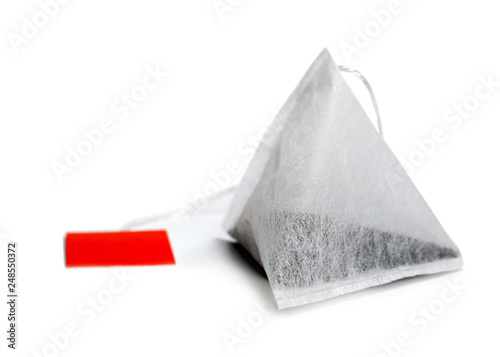 Tea bag on white background. Aromatic drink