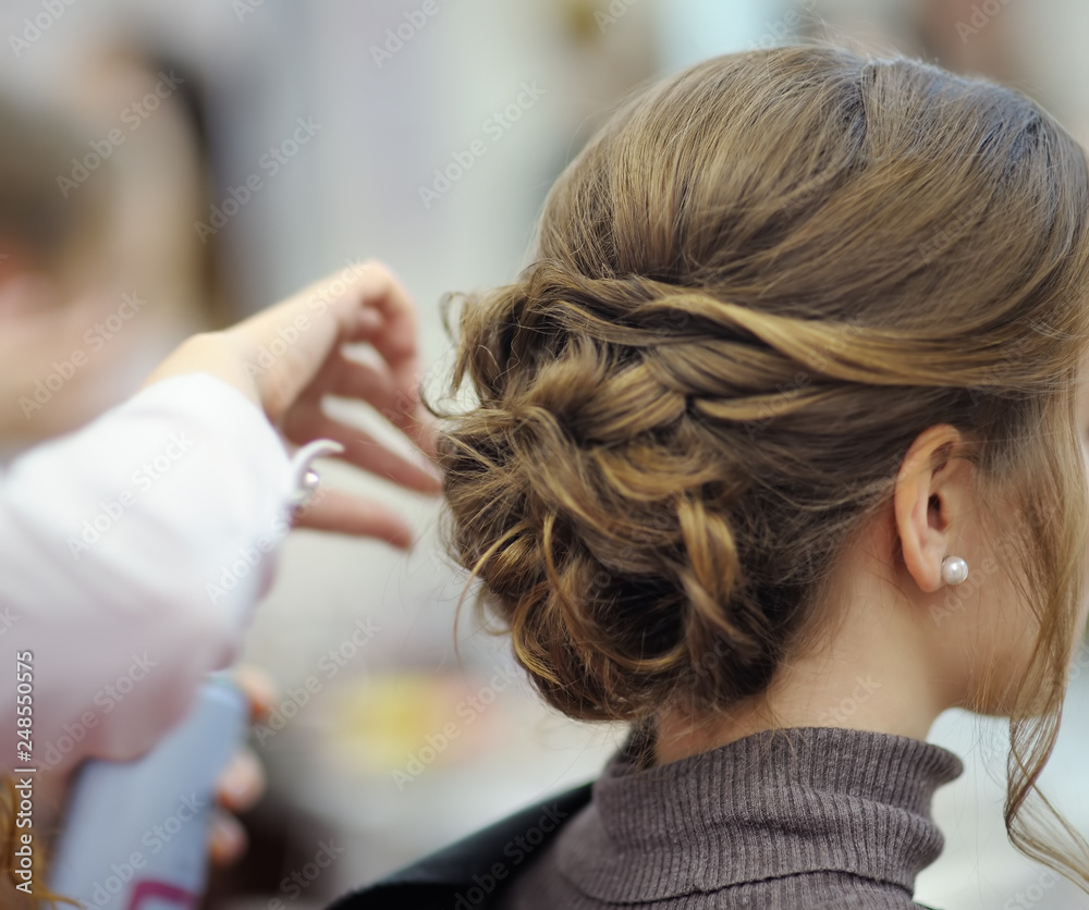 Young woman/bride getting her hair done before wedding or party Young woman/bride getting her hair done before wedding or party