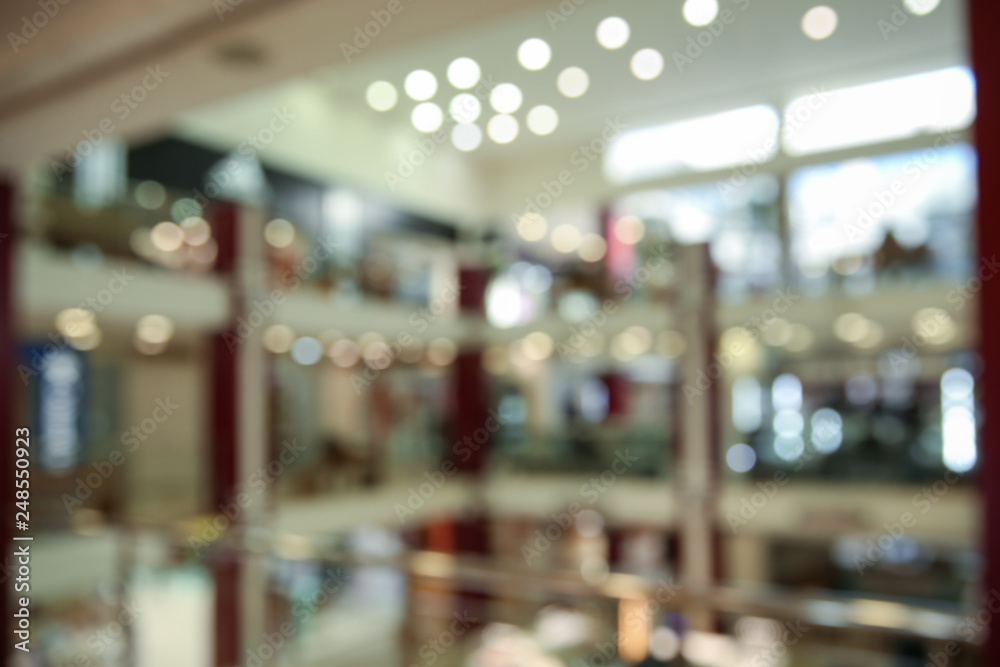 Blurred view of modern shopping mall interior Blurred view of modern shopping mall interior