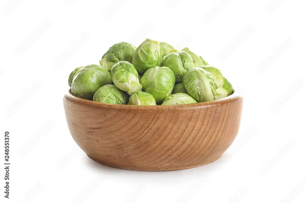 Bowl of fresh Brussels sprouts isolated on white Bowl of fresh Brussels sprouts isolated on white