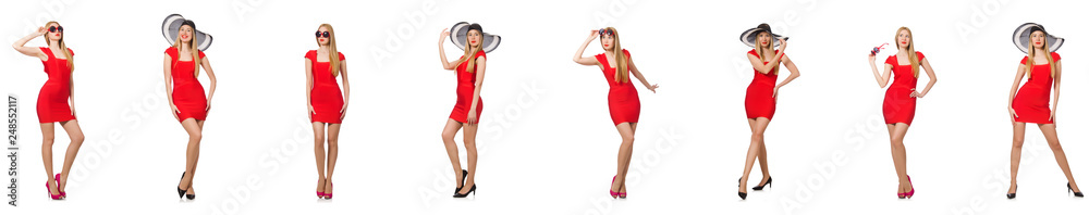Beautiful woman in red dress isolated on white Beautiful woman in red dress isolated on white