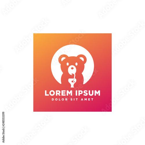 bear drinking juice logo template vector illustration icon element