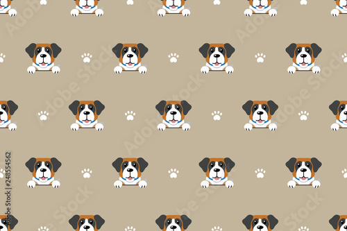Vector cartoon character saint bernard dog seamless pattern background for design.