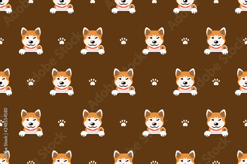 Vector cartoon character akita inu dog seamless pattern background for design.