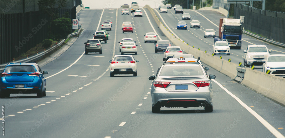 Cars heavy traffic on highway 