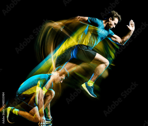 Canvas Print one caucasian runner running jogger jogging man light painting speed effect  iso