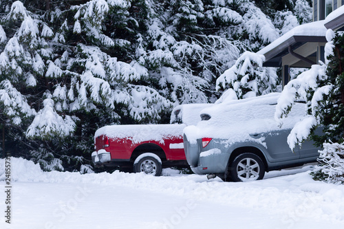 Snow-covered cars