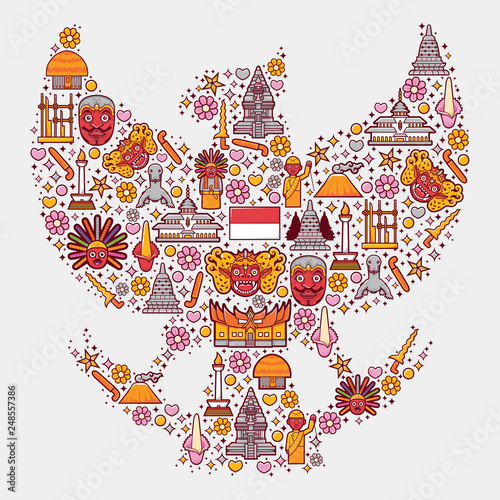 set icons of indonesia in garuda form