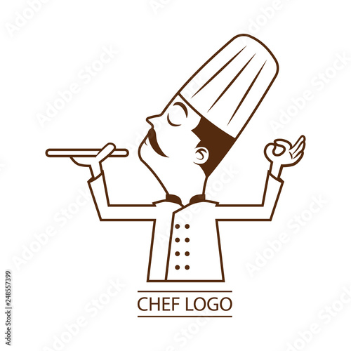 Chef Serving a dish with tray and sign finger for delicious gesture, Logo for culinary business cartoon vector