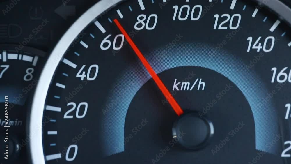 Close-up car dashboard, digital speedmeter