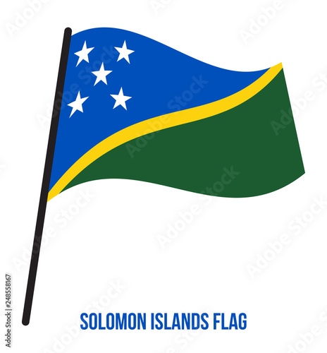 Solomon Islands Flag Waving Vector Illustration on White Background. Solomon Islands National Flag.