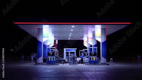 Time lapse of gas station, car refuel the energy