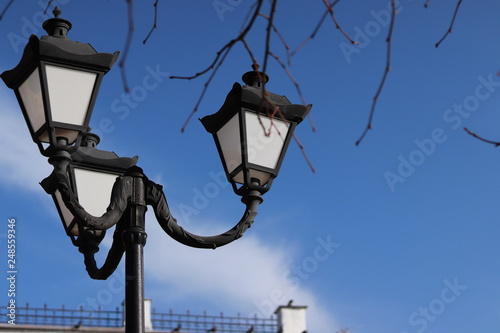 street lamp on blue sky background