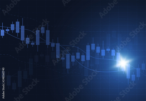 Business candle stick graph chart of stock market investment trading on dark background design. Bullish point, Trend of graph. Vector illustration
