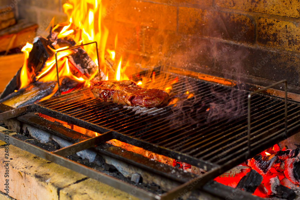 grilled meat and vegetables on an open fire grilled meat and vegetables on an open fire