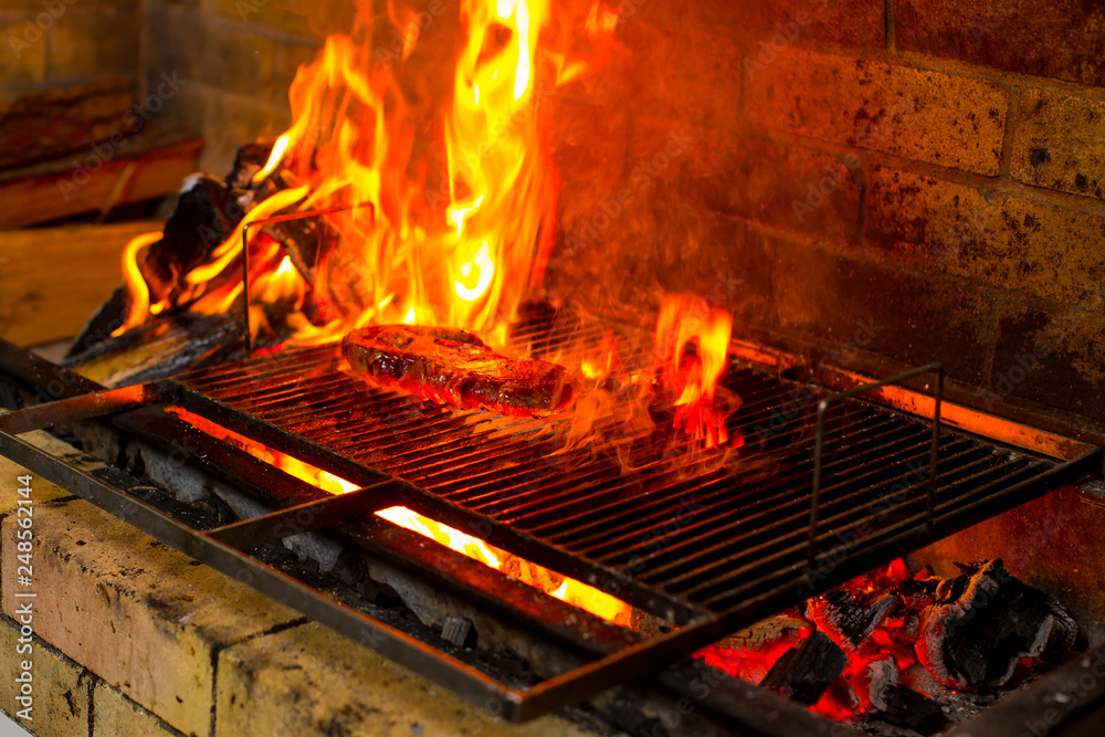 grilled meat and vegetables on an open fire grilled meat and vegetables on an open fire