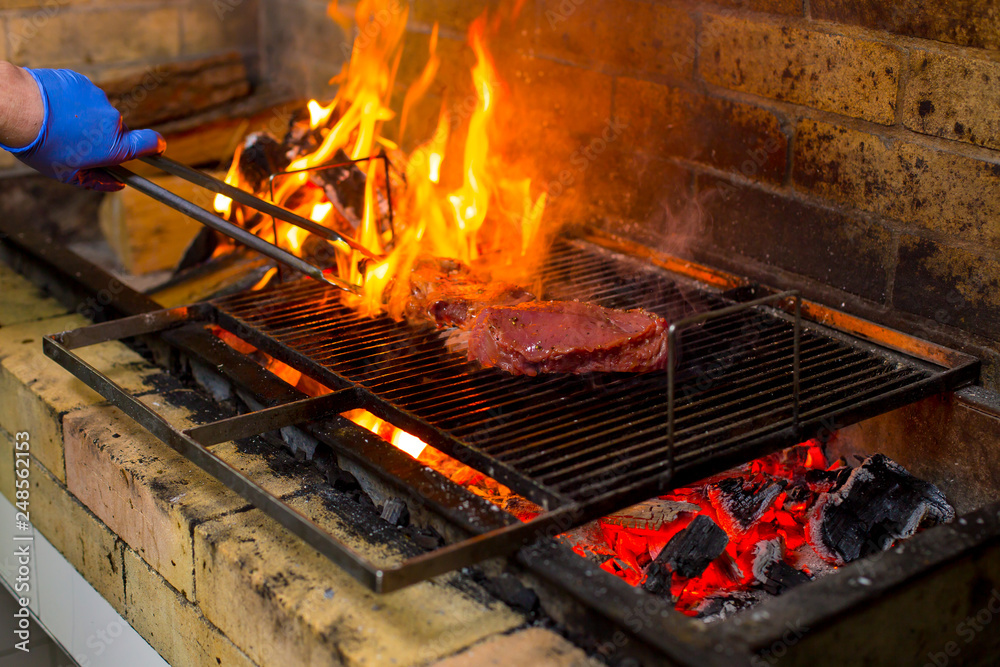grilled meat and vegetables on an open fire grilled meat and vegetables on an open fire
