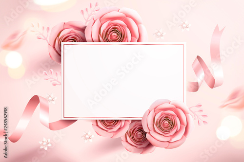 Pink paper flowers card