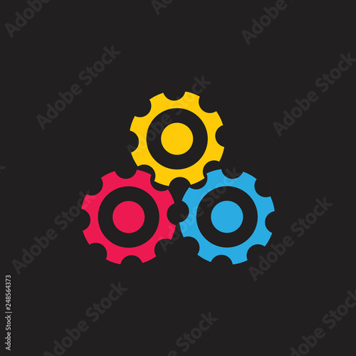 cute three colorful cog dots machine symbol logo vector