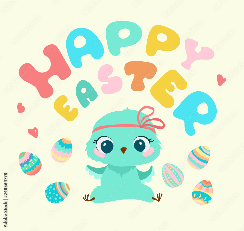 Easter illustration, Cute cartoon chicken