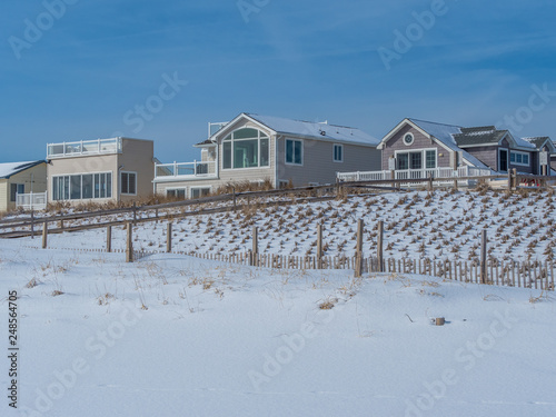 Empty beach after snowfall