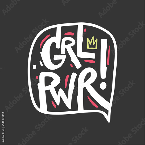 Girl Power. Hand drawn motivation lettering phrase. Feminism slogan. Vector illustraton isolated on black background.