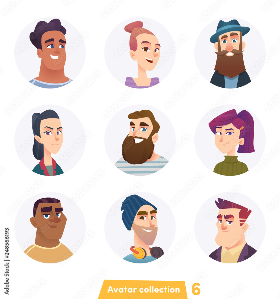 Cheerful people avatar collection. User faces. Trendy modern style. Flat Cartoon Character design Cheerful people avatar collection. User faces. Trendy modern style. Flat Cartoon Character design