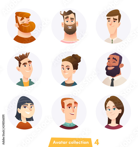 Cheerful people avatar collection. User faces. Trendy modern style. Flat Cartoon Character design