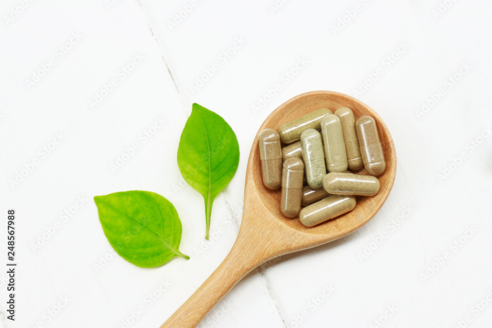 Alternative herbal medicine on wooden table for healthy eating Alternative herbal medicine on wooden table for healthy eating