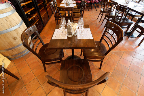 Tables and chairs in restaurant