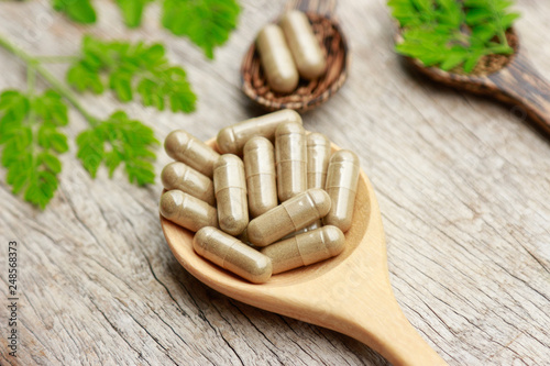 Herbal medicine in capsules for healthy eating in good living life 